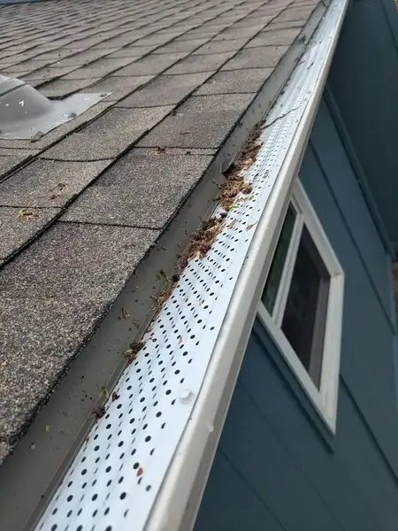 Mesh gutter guards installed on gutters to prevent debris buildup on an Arlington, VA residential property