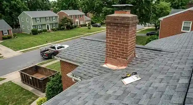 repaired flashing on residential home Arlington VA roofing contractor